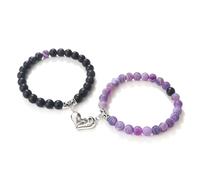 BCughia 2 Pezzo Bracciale Chakra, Bracciale Viola in Pietra Opaca da 8 MM con Cuore, Bracciale Uomo Elastico 18-19CM