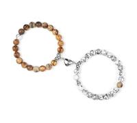 BCughia 2 Pezzo Bracciale di Pietra Yoga Donna, Bracciale in Pietra Turchese Marrone da 8 MM con Cuore, Bracciali Uomo Elastico 18CM