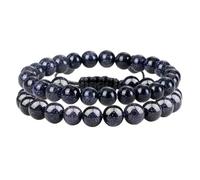 BCughia 2 Pezzo Bracciale Perline Uomo, Bracciale con Pietra Blu da 8 MM, Bracciali Donna 17-30CM