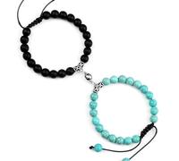 BCughia 2 Pezzo Bracciale Pietra Donna, Bracciale Turchese Opaco da 8 MM, Bracciale Uomo Regolabile 17-30CM