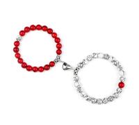 BCughia 2 Pezzo Bracciale Pietre Coppia, Bracciale Turchese Rosso e Bianco da 8 MM con Cuore, Bracciali Uomo Elastico 18CM