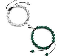BCughia 2 Pezzo Bracciali Chakra Donna, Bracciale in Malachite Turchese da 8 MM con Cuore, Bracciale Uomo Regolabile 17-30CM