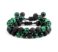 BCughia 2 Pezzo Bracciali Pietra Donna, Bracciale in Pietra Lavica Verde da 8 MM, Bracciale Uomo Perline 17-30CM