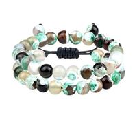 BCughia 2 Pezzo Bracciali Uomo Perline, Bracciale con Perline di Agata da 8 MM, Bracciale Donna Elastico 18CM; 17-30CM