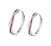 BCughia Anelli Filo Rosso del Destino Coppia, Anelli Donna Argento Sterling con Linea Rossa Regolabile Anelli Fidanzamento Matrimonio Incisione Anelli Matrimonio per Uomo Donna