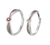 BCughia Anello di Coppia Filo Rosso, Anello Regolabile in Argento Sterling 925 Linea Rossa Anelli di Fidanzamento per Donna Uomo Set di 2 FEDI Nuziali