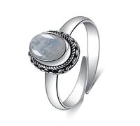 BCughia Anello di Fidanzamento, Anelli Argento Donna 925 Regolabili Grigio Il Giro Pietra di Luna Design Retrò San Valentino Anello Donna Regolabile