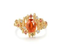 BCughia Anello Oro Donna 9Kt 375, Oro Giallo 2.64ct Creato Mandarino Granato e Colorato Zaffiro Anelli Fidanzamento Donna Misura 22