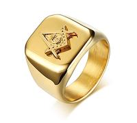 BCughia Anello Vintage, Anello Uomo Oro Acciaio Inossidabile Design Della Massoneria Fidanzamento Anello Uomo Misura 22