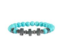 BCughia Bracciale Chakra Uomo, Bracciale Turchese Blu da 8 MM con Croce, Bracciale Donna Perline