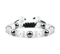 BCughia Bracciale di Perline Donna, Bracciale in Ematite e Opale da 8 MM, Bracciali Uomo Regolabile 17-30CM