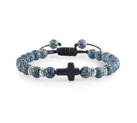 BCughia Bracciale Pietra Naturale Uomo, Bracciale in Pietra Blu da 8 MM con Croce, Bracciali Donna Perline 17-30CM