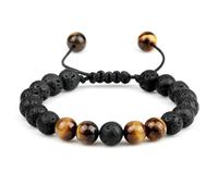 BCughia Bracciale Pietra Naturale Uomo, Bracciale in Pietra Lavica con Occhio di Tigre da 8 MM, Bracciali Donna Perline 17-30CM
