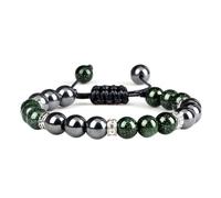 BCughia Bracciale Pietra Uomo, Bracciale in Pietra Verde Ematite da 8 MM, Bracciali Donna Regolabile 17-30CM