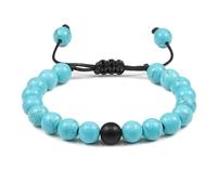 BCughia Bracciale Pietre Regolabile, Bracciale con Pietra Turchese Opaca da 8 MM, Bracciale Uomo Perline 19-29CM