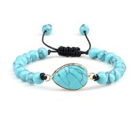 BCughia Bracciale Uomo Regolabile, Bracciale Turchese da 6 MM con Ciondolo A Forma di Lacrima, Bracciale Donna Perline 17-28CM