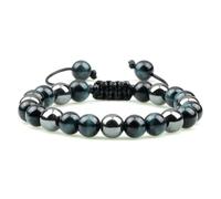 BCughia Braccialetto Uomo Donna, Bracciale in Ematite Blu e Occhio di Tigre Nero da 8 MM, Bracciali Perline 17-30CM