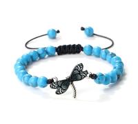 BCughia Bracciali Pietra Donna, Bracciale Turchese da 8 MM con Libellula Nera, Bracciali Uomo Regolabile 17-28CM