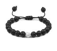 BCughia Bracciali Pietra Naturale, Bracciale in Pietra Lavica Turchese da 8 MM, Bracciale Uomo Regolabile 19-29CM