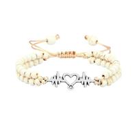 BCughia Bracciali Pietra Uomo, Bracciale A Doppio Strato in Turchese Bianco da 4 MM con Elettrocardiogramma, Bracciale Donna Regolabile