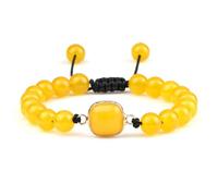 BCughia Bracciali Uomo Regolabili, Bracciale in Pietra Gialla da 8 MM con Ciondolo Quadrato, Bracciali Donna Perline 17-28CM