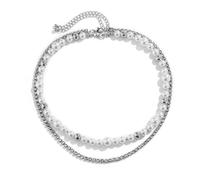 BCughia Catena Argento Uomo, Doppio Strato Perle e Zircone Cubico Catena Collana Punk Rock 40+7cm