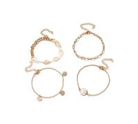 BCughia Cavigliera Acciaio Inossidabile Donna, Catena a 4 Strati con Guscio Cavigliera Braccialetto 20+6.5cm