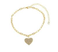 BCughia Cavigliera Acciaio Inossidabile Oro, Cuore con Zircone Cavigliera Donna da Spiaggia 26.2+10cm