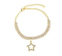 BCughia Cavigliera Donna Acciaio Inox, Catena da Tennis con Zircone e Stella Cavigliera Donna Estive 17.5+10cm