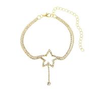BCughia Cavigliera Donna in Acciaio, Stella a Doppio Strato con Zircone Cavigliera Estate 20.7+10cm