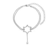 BCughia Cavigliera Donna in Argento Placcato, Catena a Doppio Strato con Zircone a Stella Cavigliera Bracciale 21.7+10cm