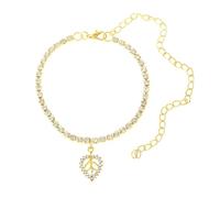 BCughia Cavigliera Donna Placcato Oro, Catena da Tennis con Zircone e Foglia Cavigliera Estiva 21+10cm