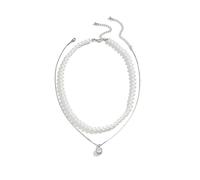 BCughia Collana Catena Argento, Doppio Strato Catena di Perle con Zircone Cubico Ciondolo da Uomo 45+7cm