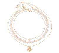 BCughia Collana da Uomo Oro, Perle Zircone Cubico e con Ciondolo Collane Donna 40+7cm