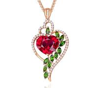 BCughia Collana Donna Oro 18K Vero, Ciondolo Oro Rosa Doppio Cuore con Tsavorite e Tormalina 5.05t