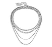 BCughia Collana Hip Hop Uomo, Multistrato Catena Collane Donna Rock Argento 40+7cm