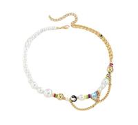 BCughia Collana Punk Catena, Catena Cubana con Perle e Lettere Catena Uomo Oro Bianco 40+7cm
