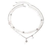 BCughia Collana Punk Rock Uomo, Doppio Strato Perle con Quadrato Ciondolo Catena Rock Donna Argento 40+7cm
