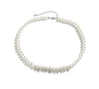BCughia Collana Uomo Bianco, Catena di Perle con Zircone Cubico Collana Donna Estate 45+7cm