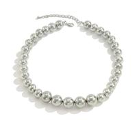 BCughia Collana Uomo Hip Hop, 15MM 17MM Grande Perline Collana Donna Estate Argento 48+7cm