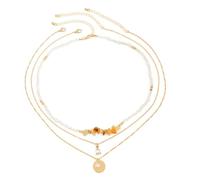 BCughia Collana Uomo Oro, Multistrato con Perle e Ciondolo Etichetta Rotonda Collana Donna Estate 45+7cm