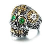 BCughia Fedine Fidanzamento, Anello Maschile Acciaio Oro Acciaio Inossidabile Disegno Del Teschio Nozze Anello Uomo Misura 22