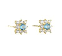BCughia Orecchini Oro Bianco 9/14/18Kt Fiore, con Sintetico Acquamarina e Moissanite Orecchini Donna in Oro 375/585/750