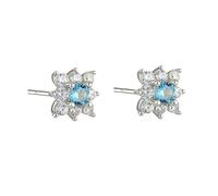 BCughia Orecchini Oro Bianco 9/14/18Kt Fiore, con Sintetico Acquamarina e Moissanite Orecchini Donna in Oro 375/585/750