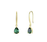BCughia Orecchini Pendenti Donna Oro 14K Vero, Semplice 5x7mm Lacrima Sintetico Smeraldo Orecchini in 585 Oro Giallo
