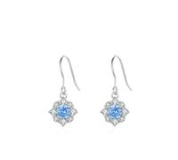 BCughia Orecchini Pendenti Oro Bianco Fiore, con Sintetico Acquamarina e Moissanite Orecchini Donna in Oro 375/585/750