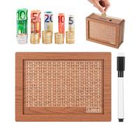 Bczhieulw Salvadanaio Conta Soldi,Salvadanaio in Legno, Bank Box,Salvadanaio Contatore,Salvadanaio con Obiettivo,Salvadanaio riutilizzabile con numeri da spuntare e obiettivo di risparmio (5000)