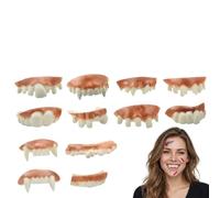BCZR 12 Pezzi Denti da Vampiro+5 pezzi di adesivi per il viso, Zanne Finte Sicure per Costume, Kit Anallergico con Presa Salda per Adulto e Bambino, Ideale per Halloween e Cosplay