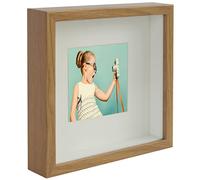 BD ART 3D Box Cornice per Foto 23x23 cm Profonda 3 cm Cornice Foto con Foglio Plexiglass Trasparente - Bianco Passe-partout 13x13 Quercia Decorazioni Fai da Te