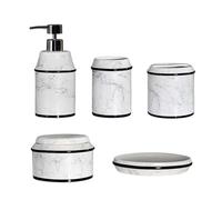 BDAYEK Set di Accessori per Il Bagno Set di Dispenser Sapone in Ceramica marmorizzata for Bagno con portaspazzolino for la Zona Lavaggio, Arredamento Vittoriano(Wei)